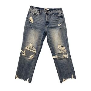 Flying Monkey Distressed Boyfriend Jeans Womens Size 30 Medium Wash Raw Hem Crop